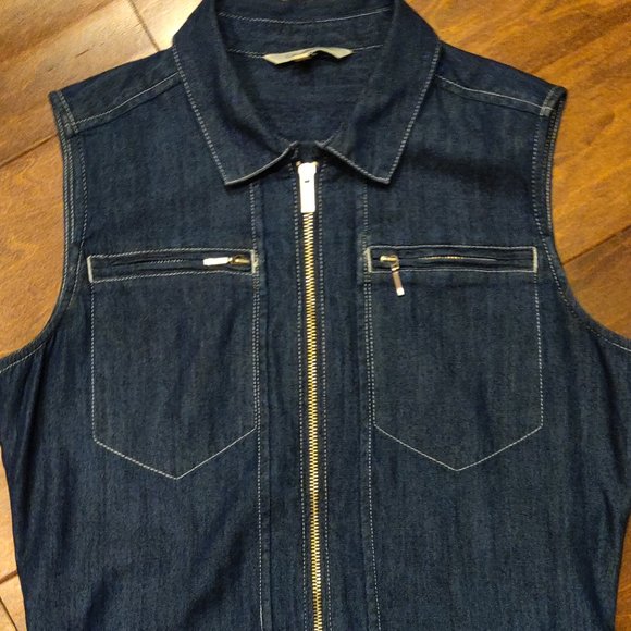 Calvin Klein Sleeveless Collared Full Zip Denim Dress SIZE SMALL - Picture 2 of 7